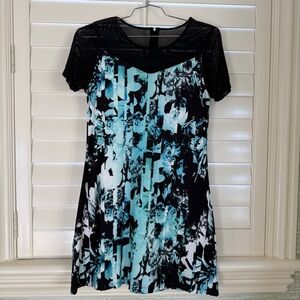 Floral Print Dress with Mesh Detail